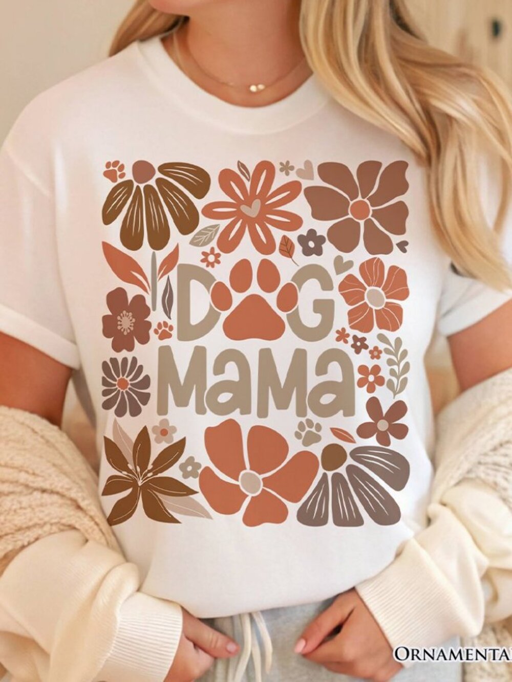 Dog Mama boho floral tee 🐾 white womens size L